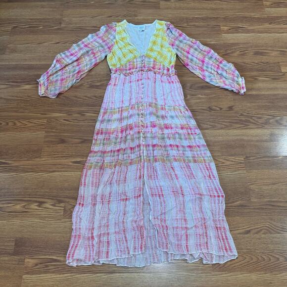 HEMANT & NANDITA multicolor viscose Plunging Long Peasant Dress size M - Picture 9 of 16